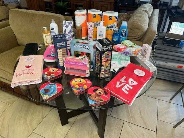 Assorted prizes for the Valentine's Day Bingo event.